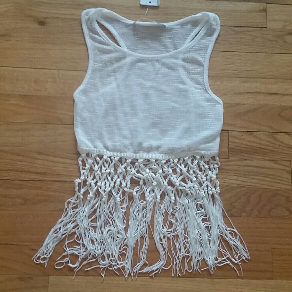 Vintage Havana Kids Girls Tween NWT Ivory White Fringe Trimmed Top NEW - Picture 2 of 5
